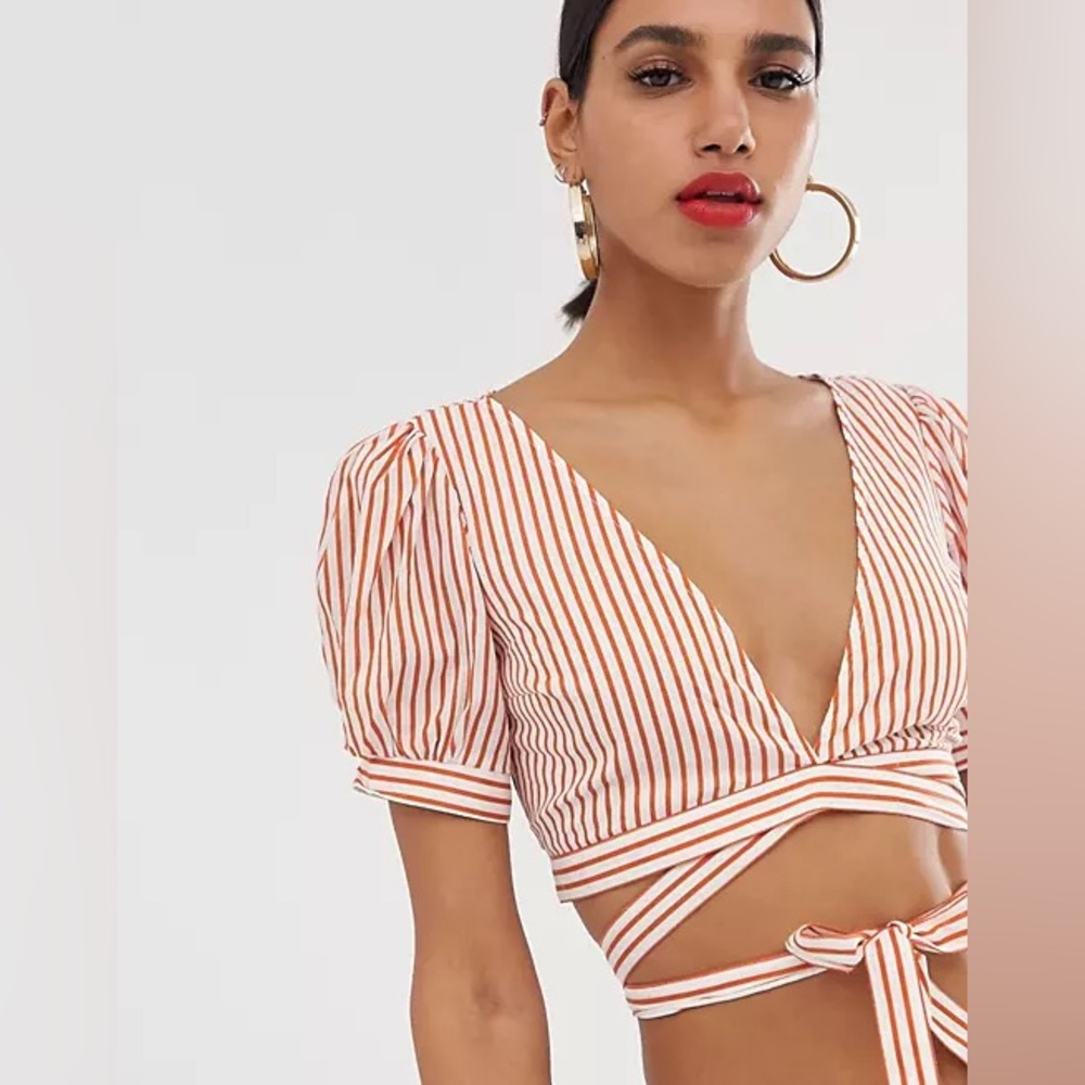 For Love and Lemons wrap around striped crop top